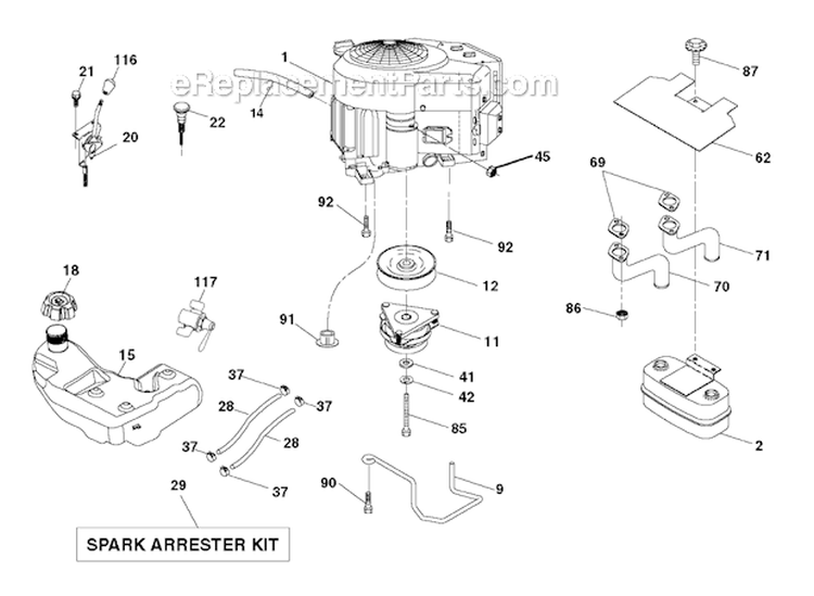 Engine Diagram and Parts List for 2012-10 - 96048001400 Husqvarna Lawn Tractor
