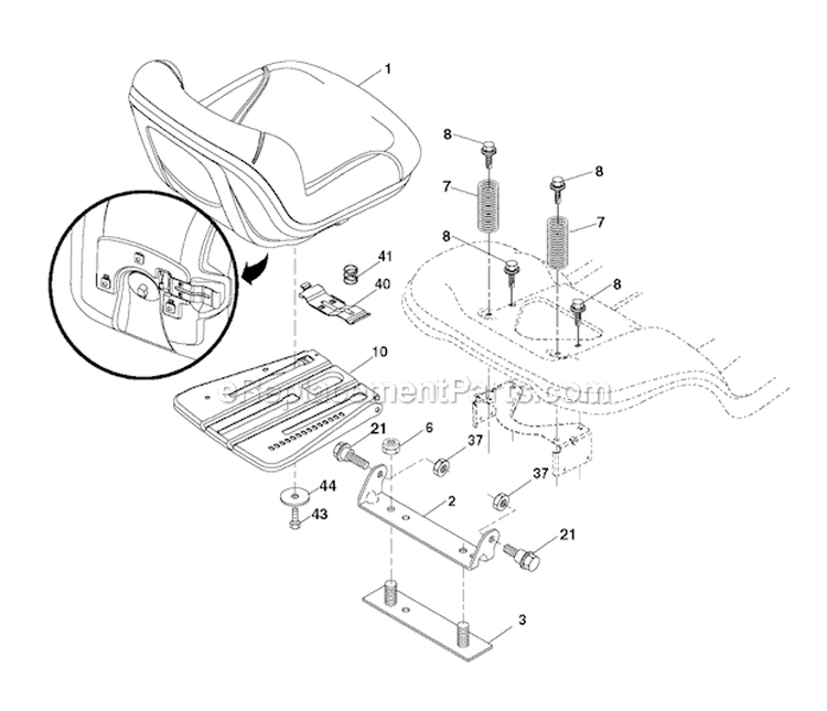 Seat Diagram and Parts List for 2012-10 - 96048001400 Husqvarna Lawn Tractor