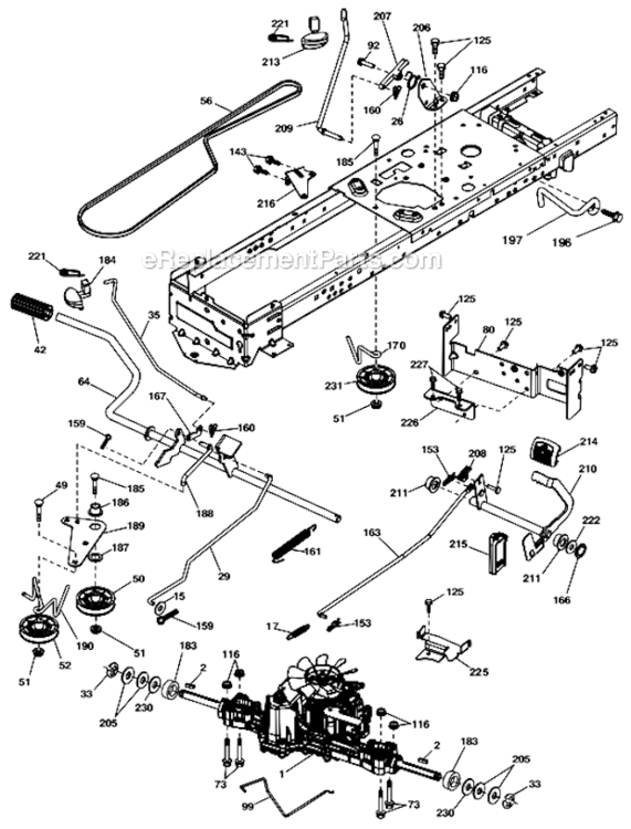 Drive Diagram and Parts List for 96043011103 Husqvarna Lawn Tractor