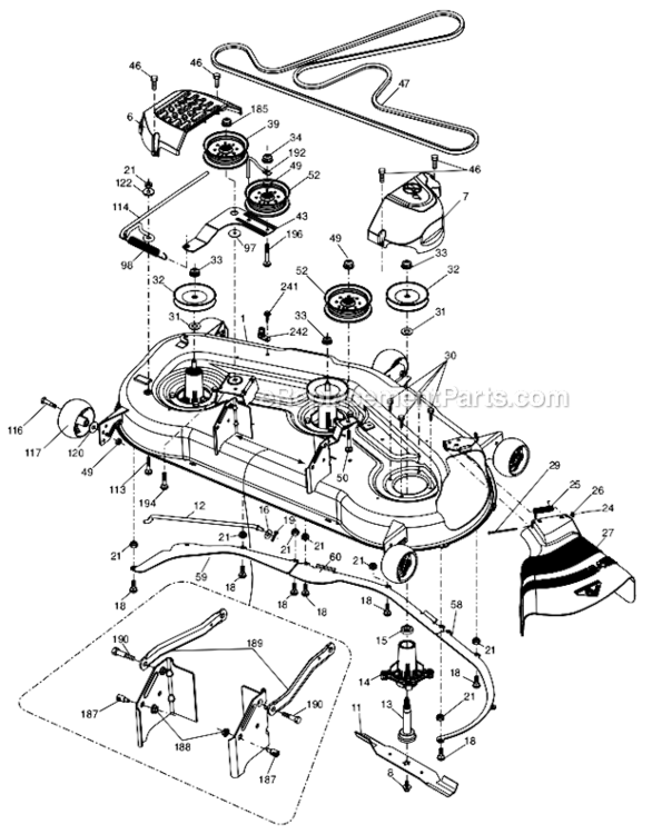 Mower_Deck Diagram and Parts List for 96043011103 Husqvarna Lawn Tractor