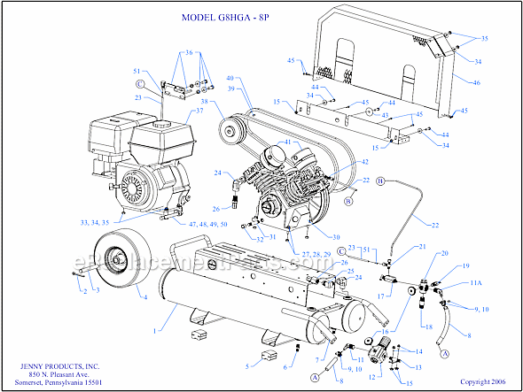Page A Diagram and Parts List for  Jenny Compressor