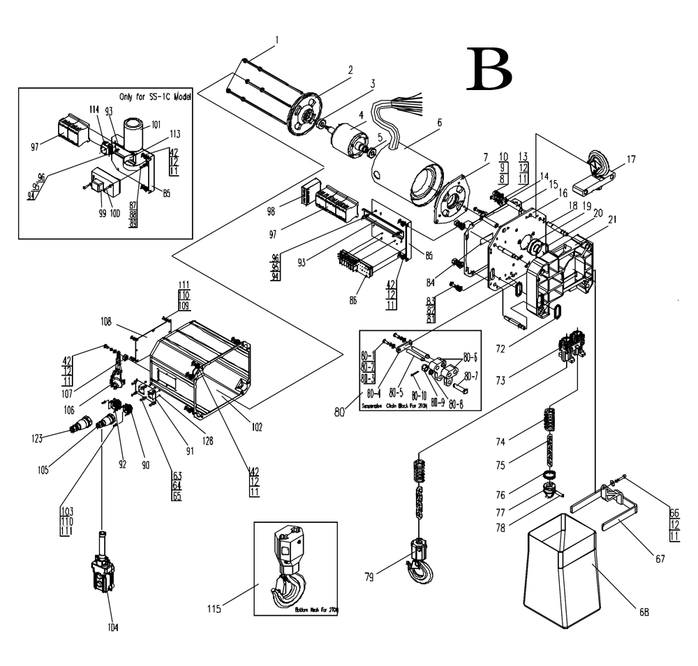 Fig-2 Diagram and Parts List for  Jet Hoist & Winch