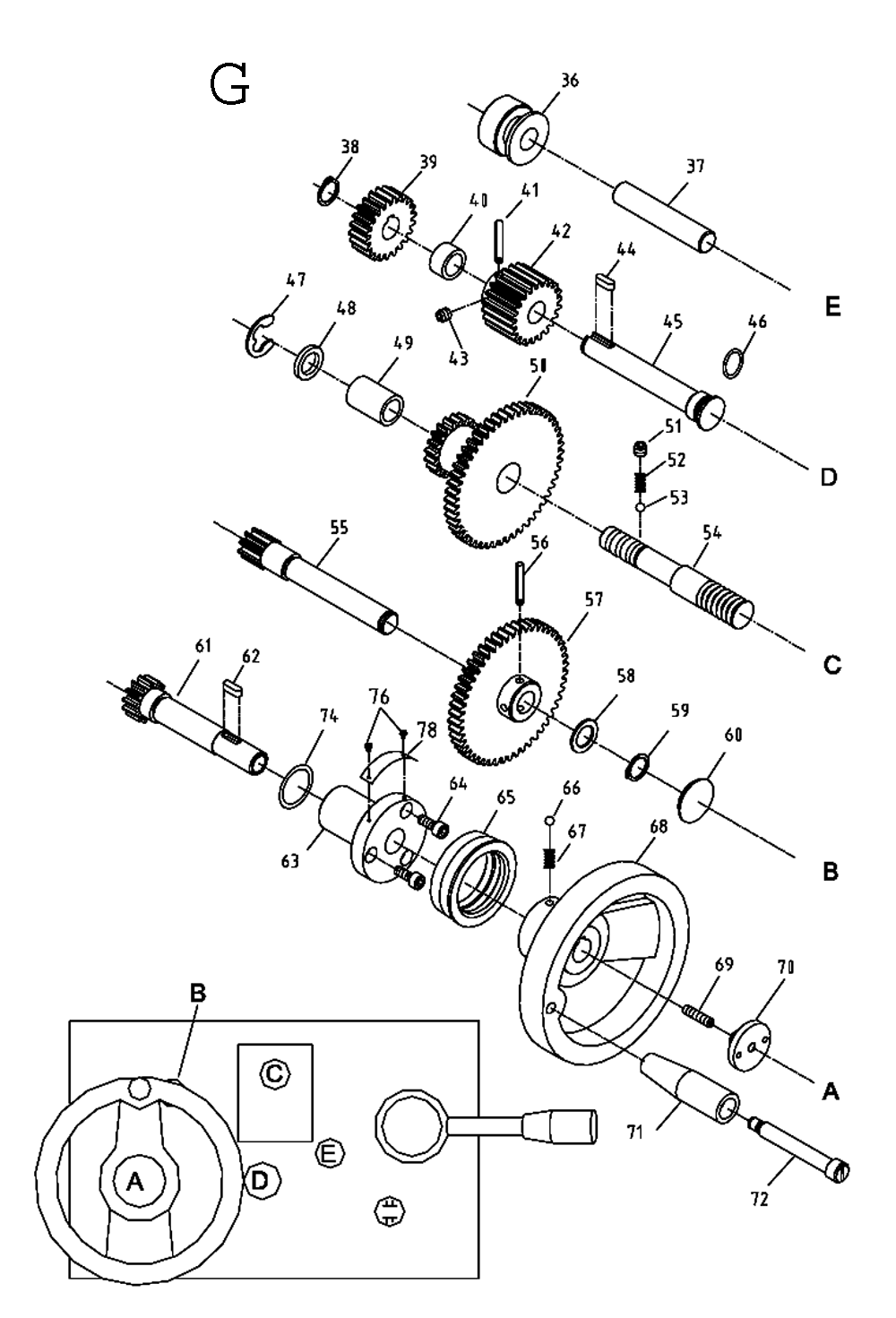 Fig-7 Diagram and Parts List for  Jet Lathe