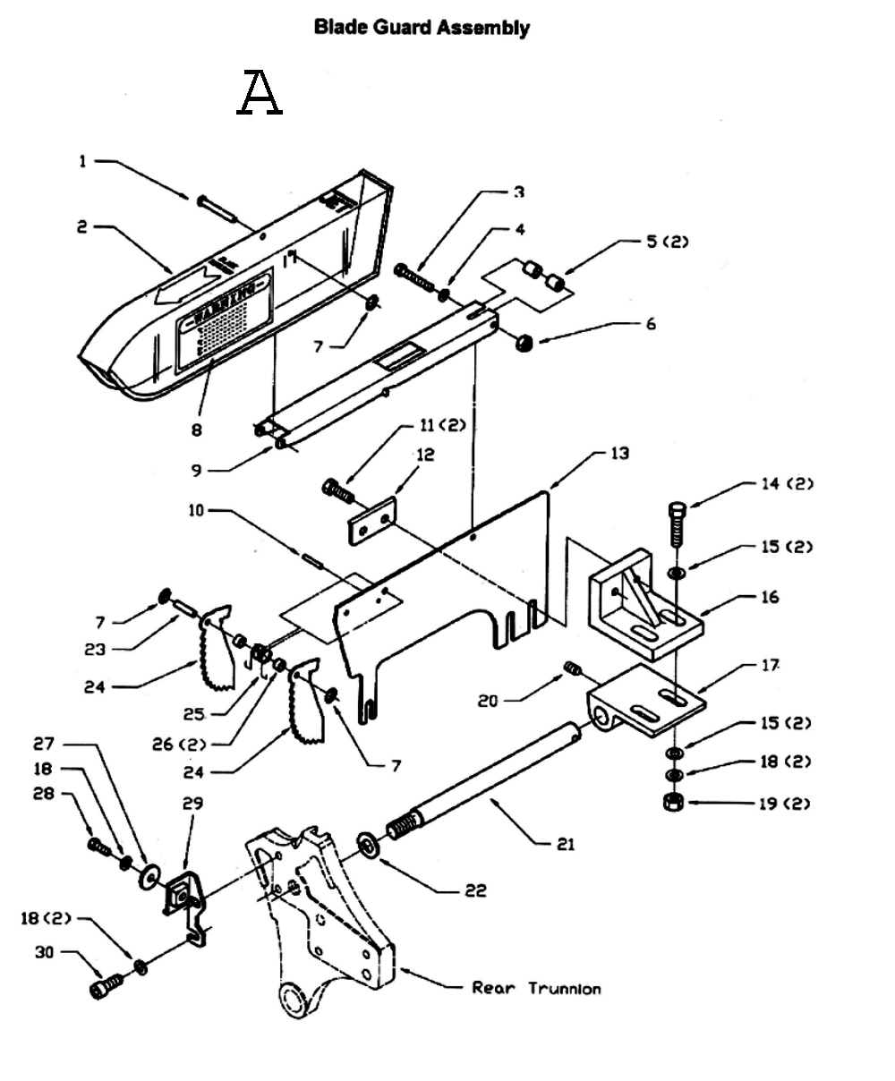 Fig-1 Diagram and Parts List for  Jet Table Saw
