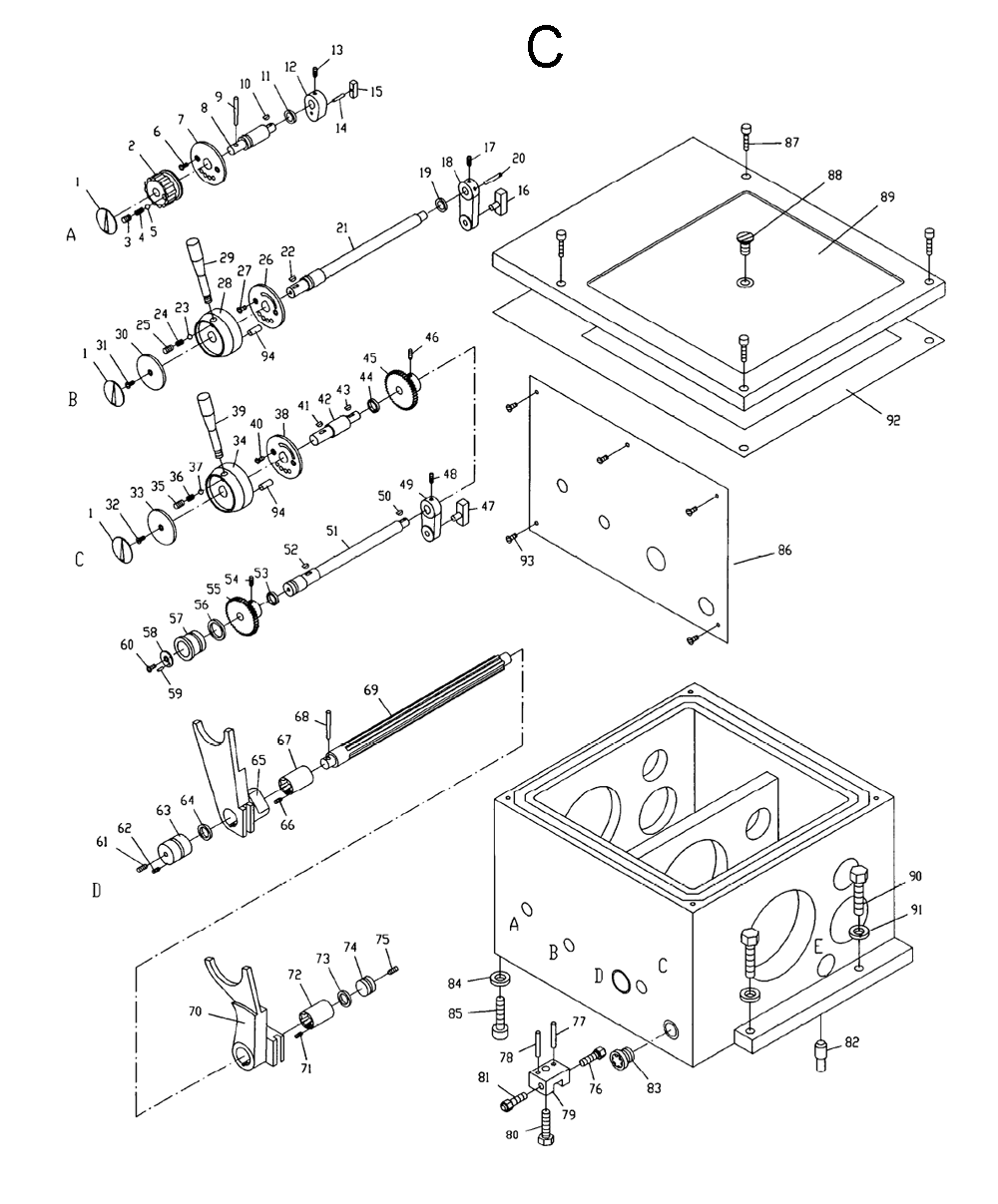Fig-3 Diagram and Parts List for  Jet Lathe