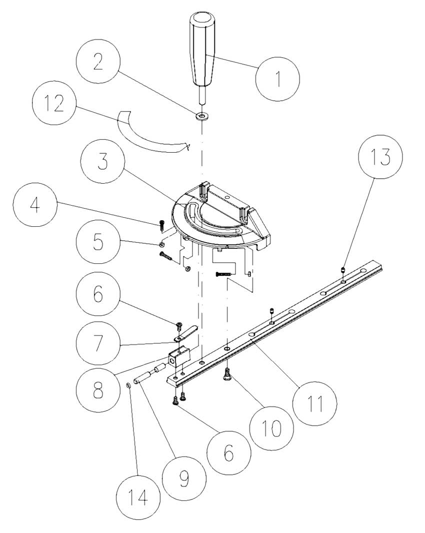 Miter Gauge Assembly Diagram and Parts List for  Jet Table Saw