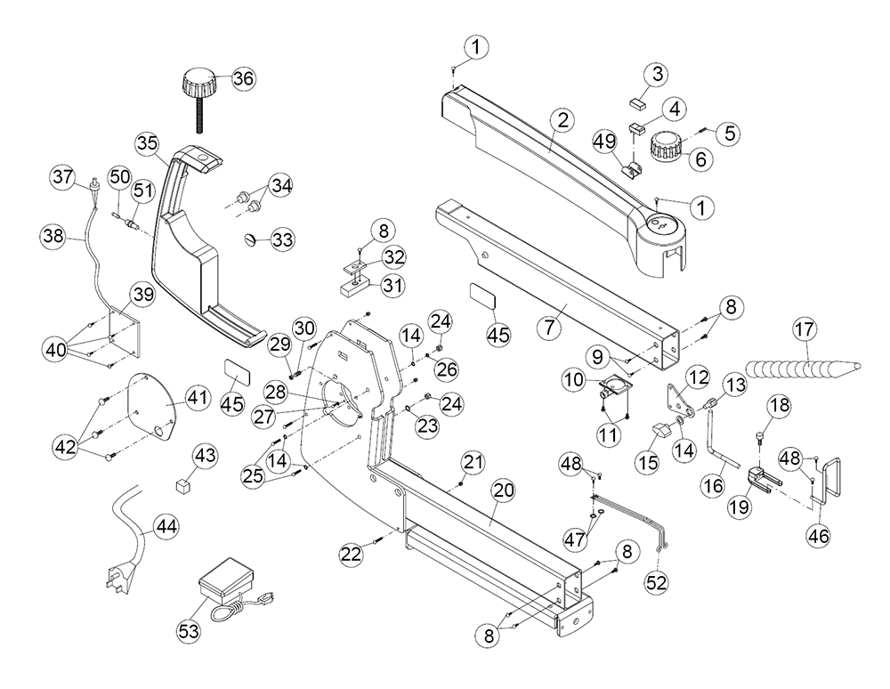 Fig-0 Diagram and Parts List for  Jet Table Saw
