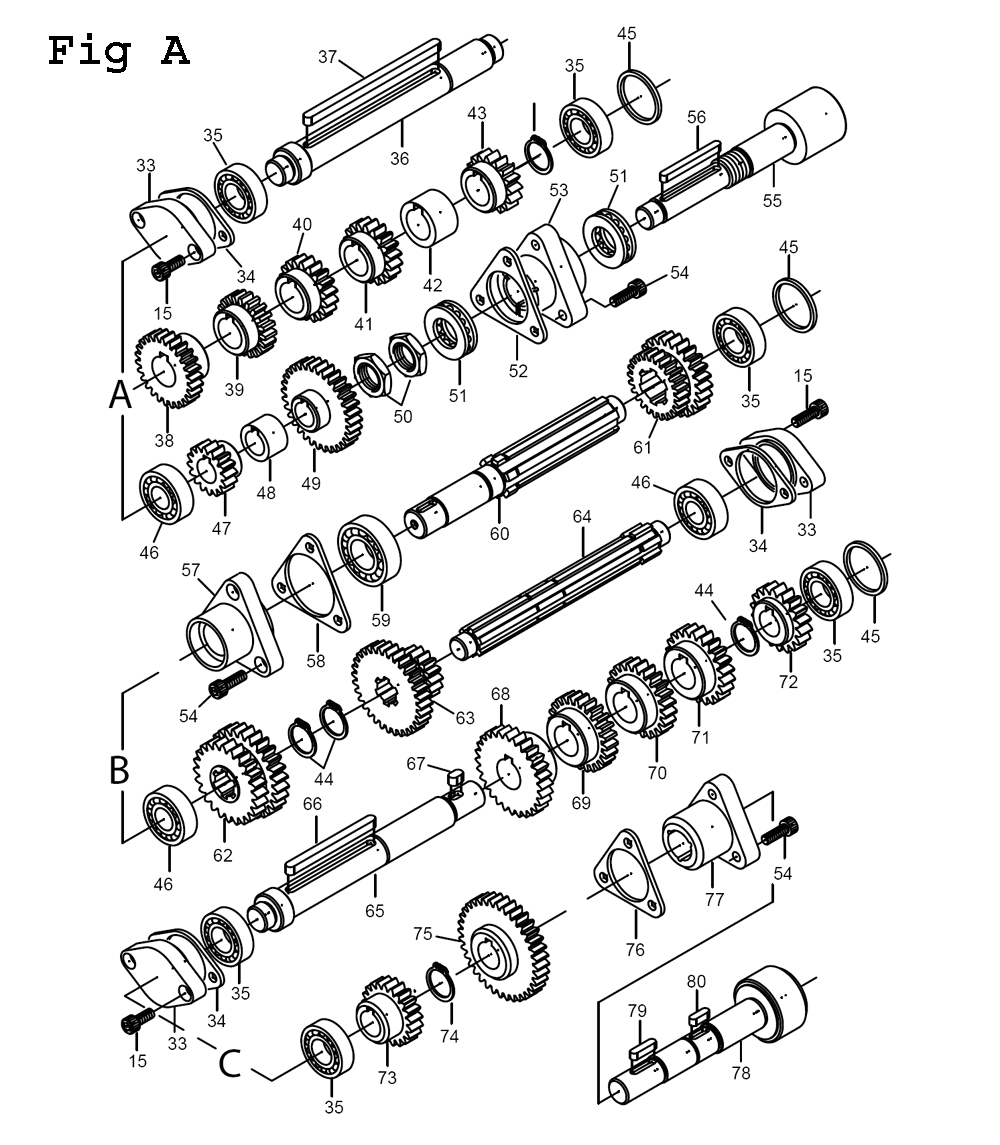 Fig-4 Diagram and Parts List for 892464 Jet Lathe