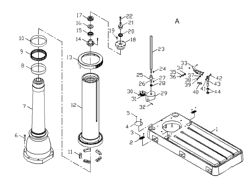 Fig-1 Diagram and Parts List for  Jet Drill Press