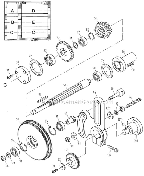 Page H Diagram and Parts List for  Jet Lathe