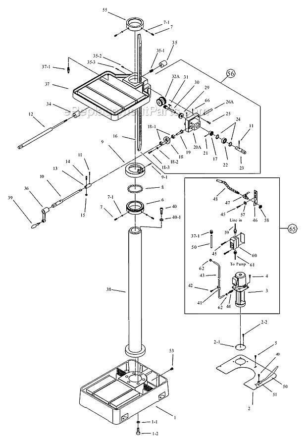 Page C Diagram and Parts List for 354223 Jet Drill Press