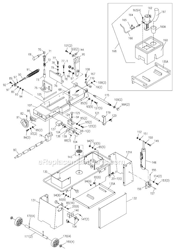 Page B Diagram and Parts List for 414454 Jet Band Saw