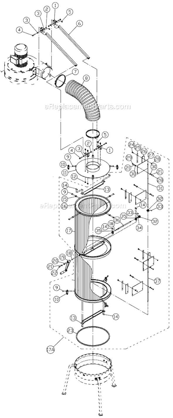 Page B Diagram and Parts List for 708654K Jet Dust Collector