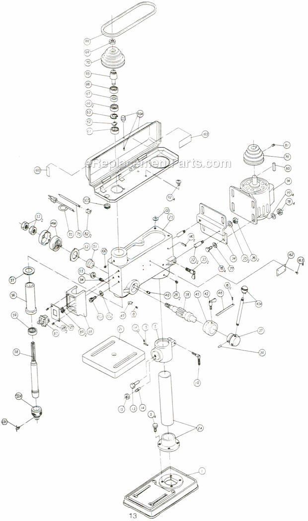Page A Diagram and Parts List for  Jet Drill Press