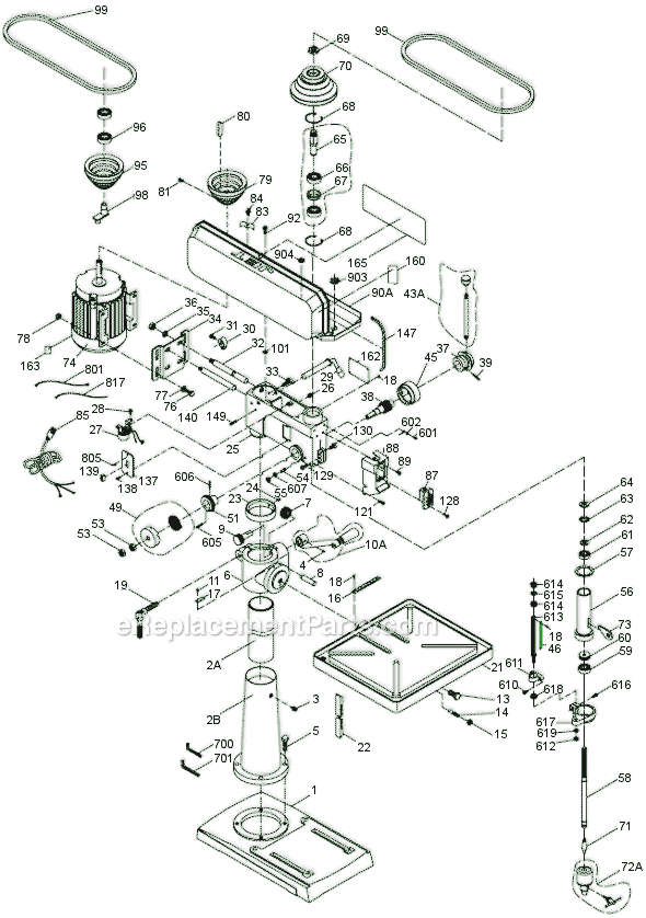 Page A Diagram and Parts List for 354170 Jet Drill Press