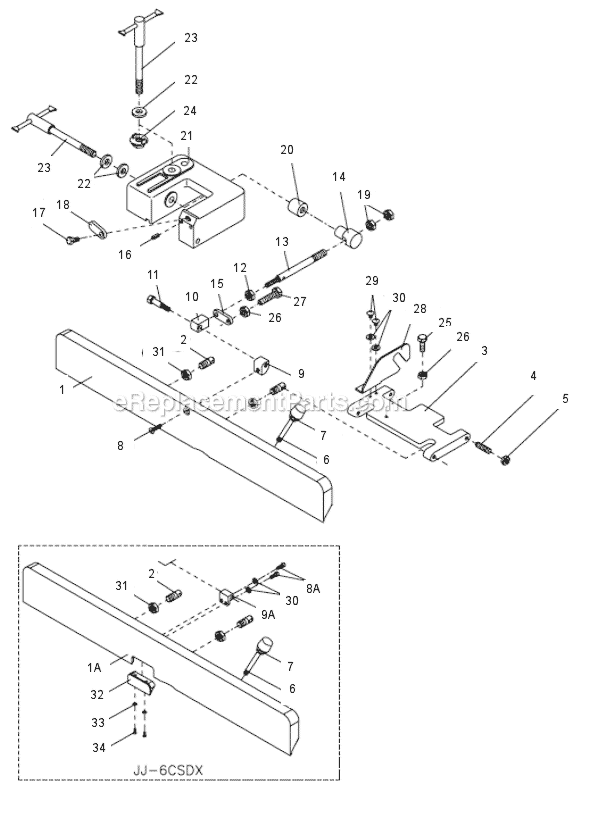 Page A Diagram and Parts List for 708466DXK Jet Planer Jointer