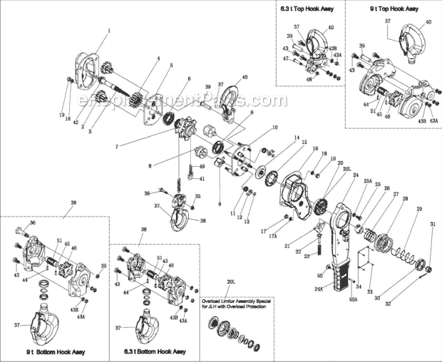 Page A Diagram and Parts List for Series 6.3T Jet Hoist & Winch