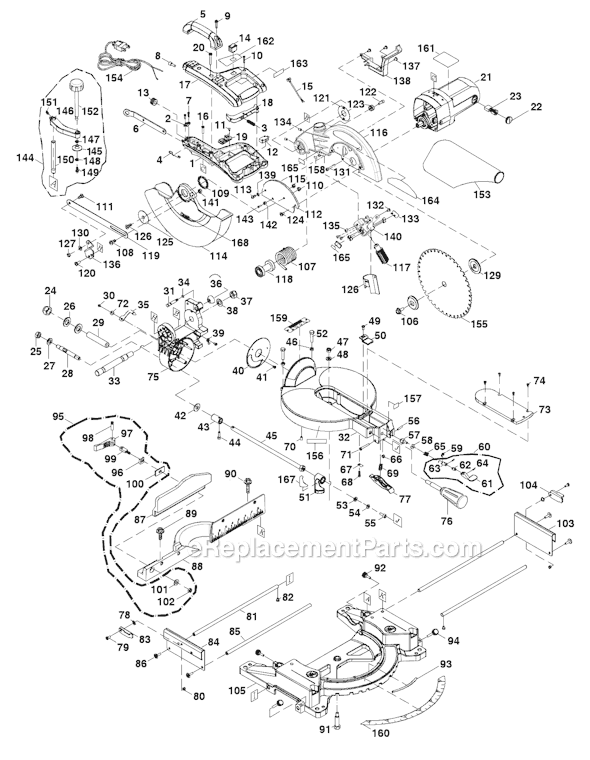Page A Diagram and Parts List for 707100 Jet Miter Saw