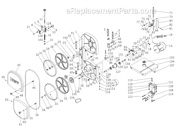Body Assembly Diagram and Parts List for 708901B Jet Band Saw