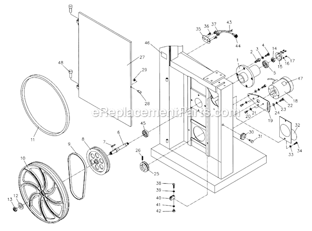 Lower_Wheel_And_Motor_Assembly Diagram and Parts List for  Jet Band Saw