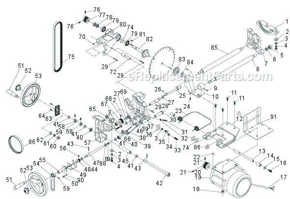 Page G Diagram and Parts List for 708781 Jet Table Saw