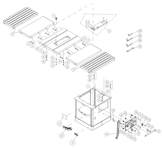 Table And Cabinet Diagram and Parts List for  Jet Table Saw