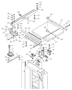 Table_And_Fence_Assembly Diagram and Parts List for  Jet Band Saw