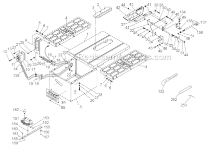 Page A Diagram and Parts List for 708301 Jet Table Saw