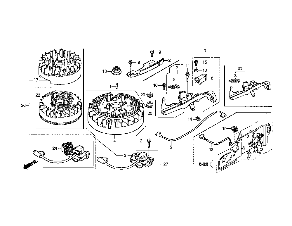 Flywheel Diagram and Parts List for  Jonsered Lawn Mower