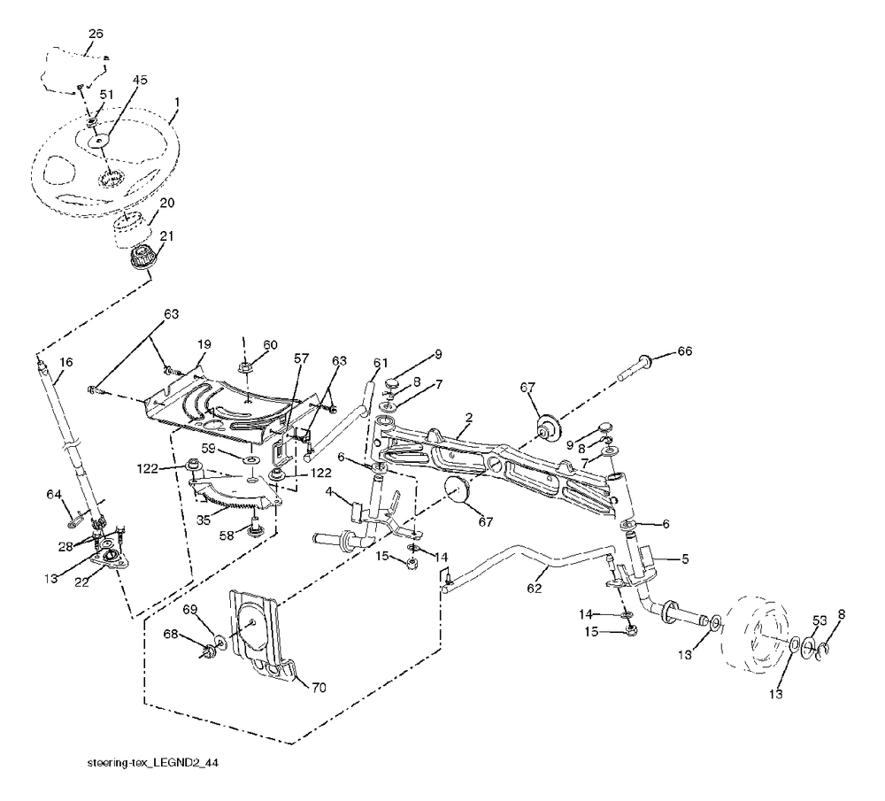 Steering Diagram and Parts List for (960430191-00)(2013-12) Jonsered Lawn Tractor