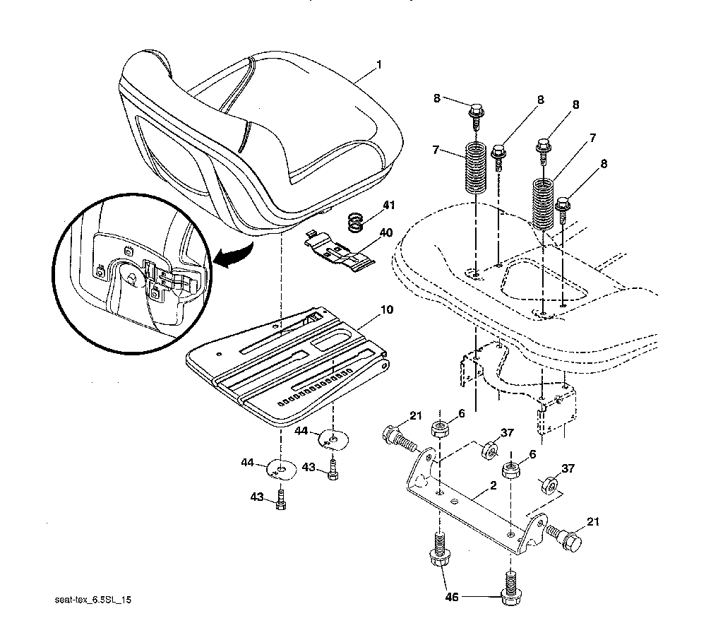 Seat Diagram and Parts List for  Jonsered Lawn Tractor
