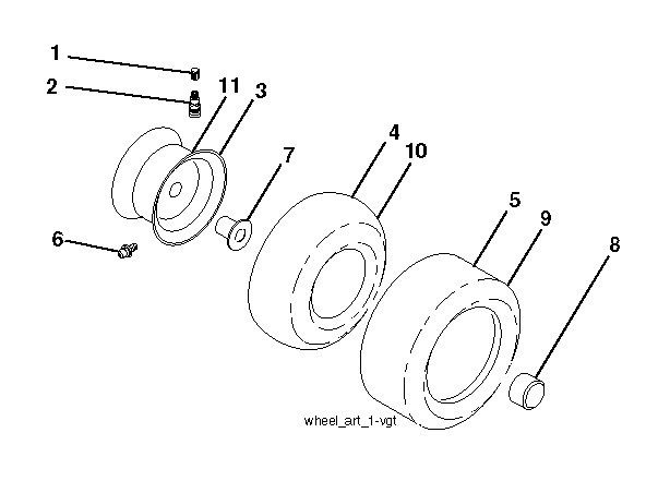 Wheels Tires Diagram and Parts List for (960430191-00)(2013-12) Jonsered Lawn Tractor