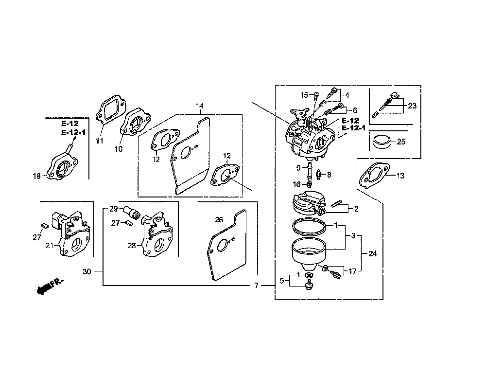 Carburetor Diagram and Parts List for  Jonsered Lawn Mower