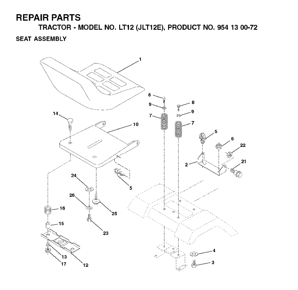 Seat Diagram and Parts List for (954130072)(2002-06) Jonsered Lawn Tractor