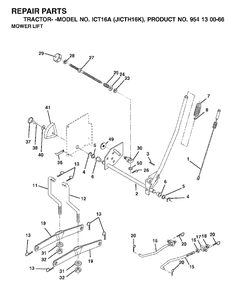 Mower Lift / Deck Lift Diagram and Parts List for (954130066-K)(2002-06) Jonsered Lawn Tractor