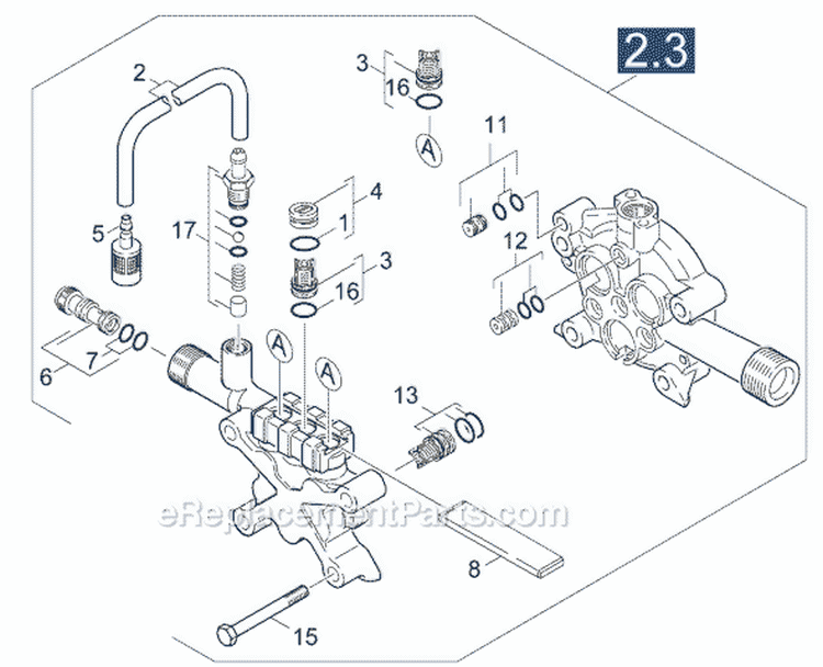 Valves and Chemical Injector Diagram and Parts List for K 2400 HH 1.194-301.0 Karcher Pressure Washer