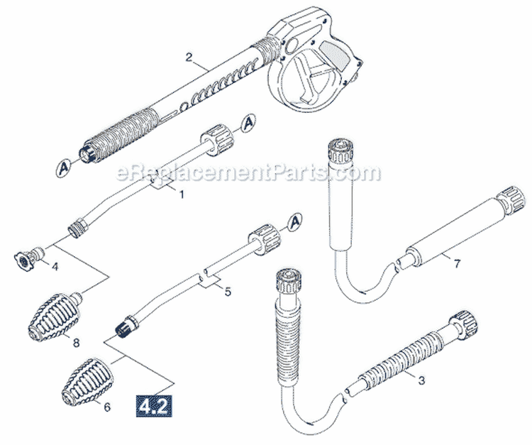 Spray Wand and Hose Diagram and Parts List for K 2400 HH 1.194-301.0 Karcher Pressure Washer
