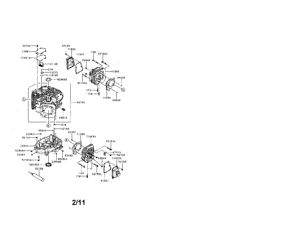 Cylinder/crankcase Diagram and Parts List for  Kawasaki Engine