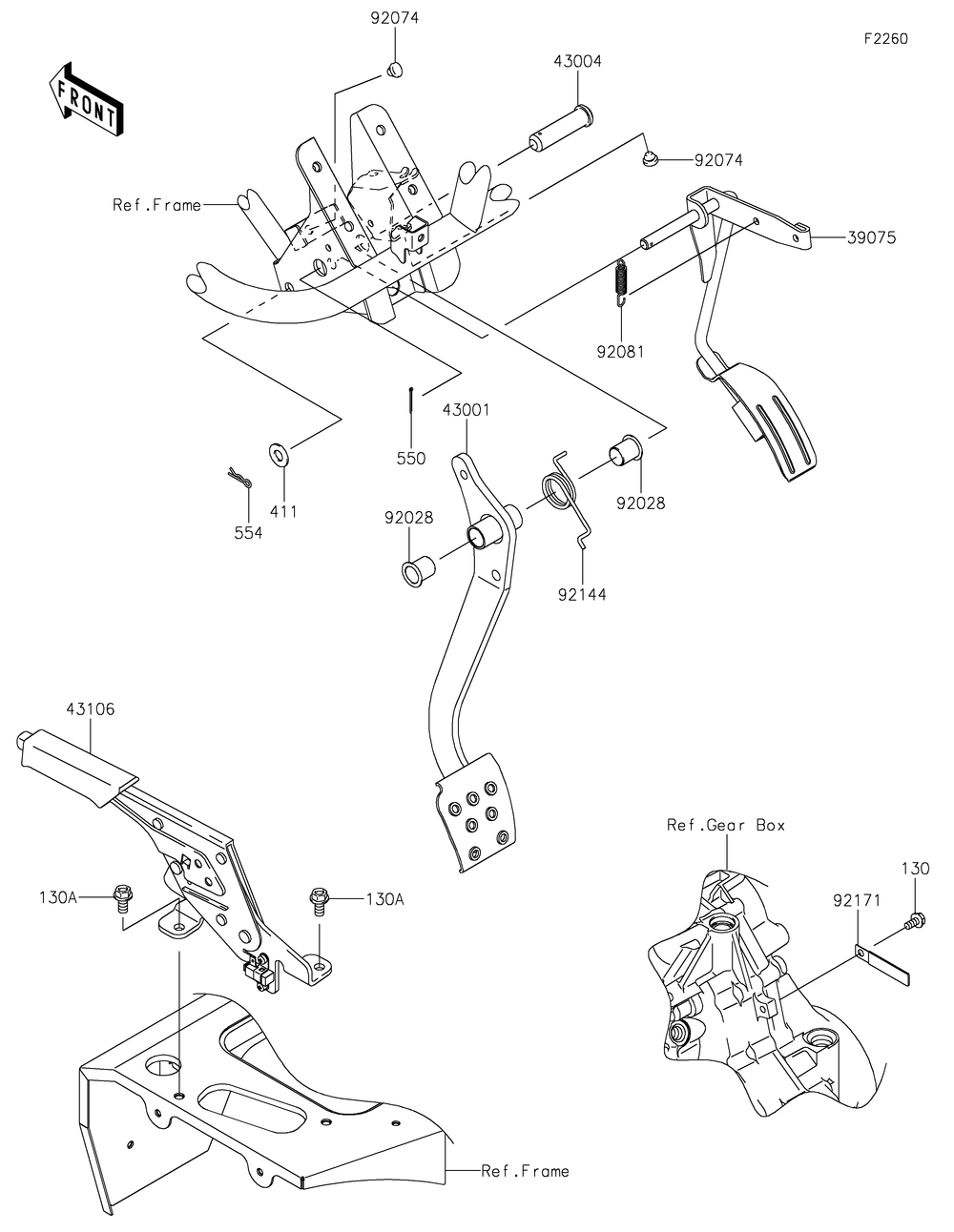Brake Pedal/Throttle Lever Diagram and Parts List for 2019 Kawasaki Lawn Tractor Accessories
