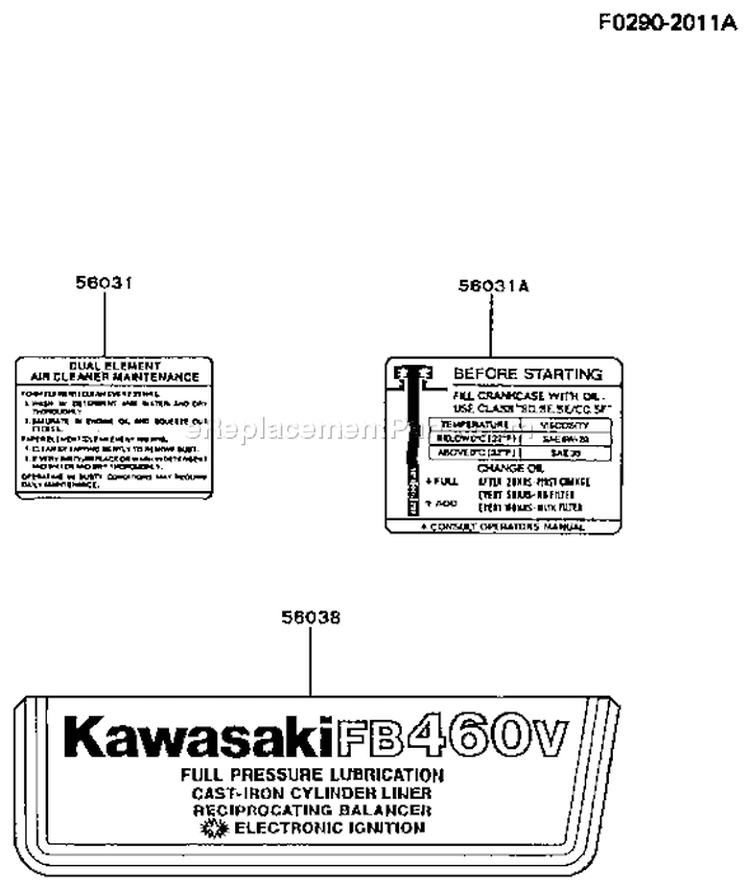 Page G Diagram and Parts List for  Kawasaki Engine