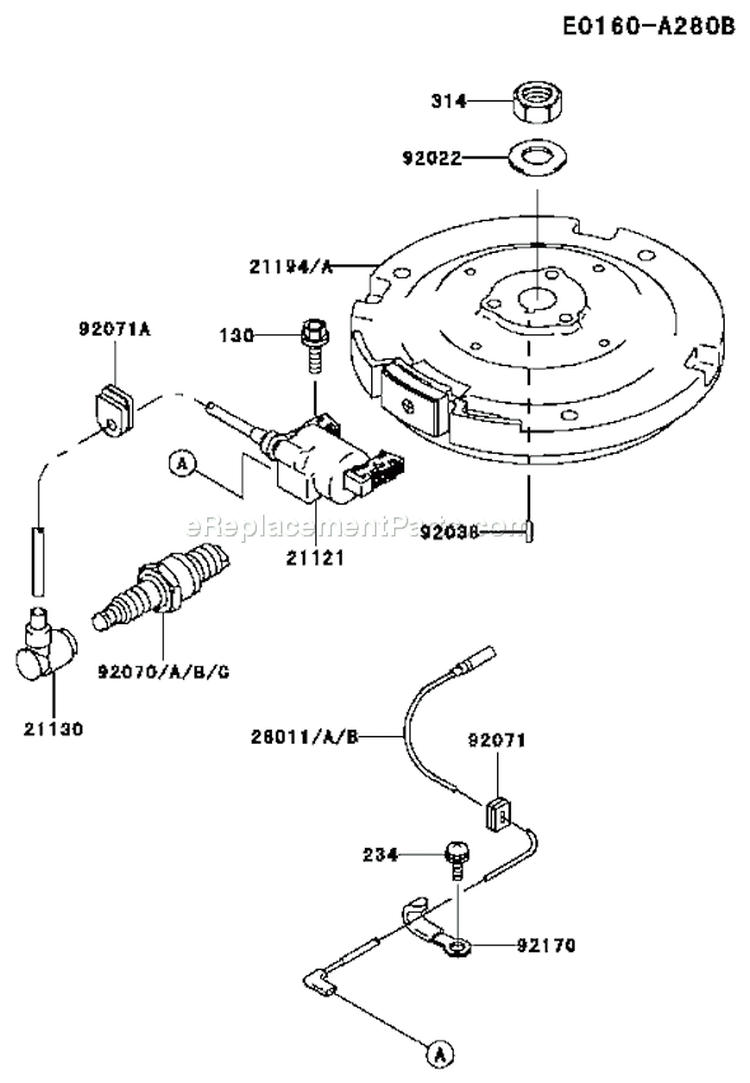 Page F Diagram and Parts List for RS01 Kawasaki Engine