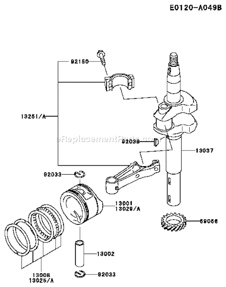 Page K Diagram and Parts List for ES13 Kawasaki Engine