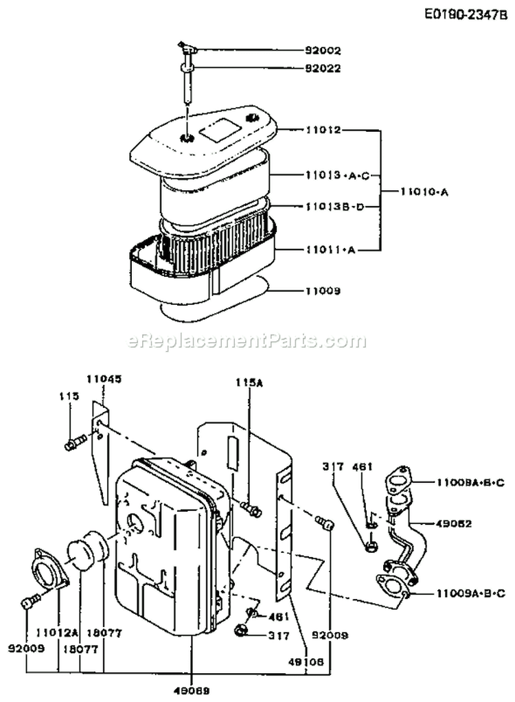 Page A Diagram and Parts List for BS05 Kawasaki Engine