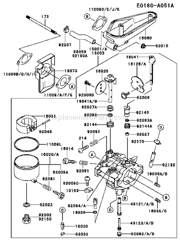 Page B Diagram and Parts List for BS09 Kawasaki Engine