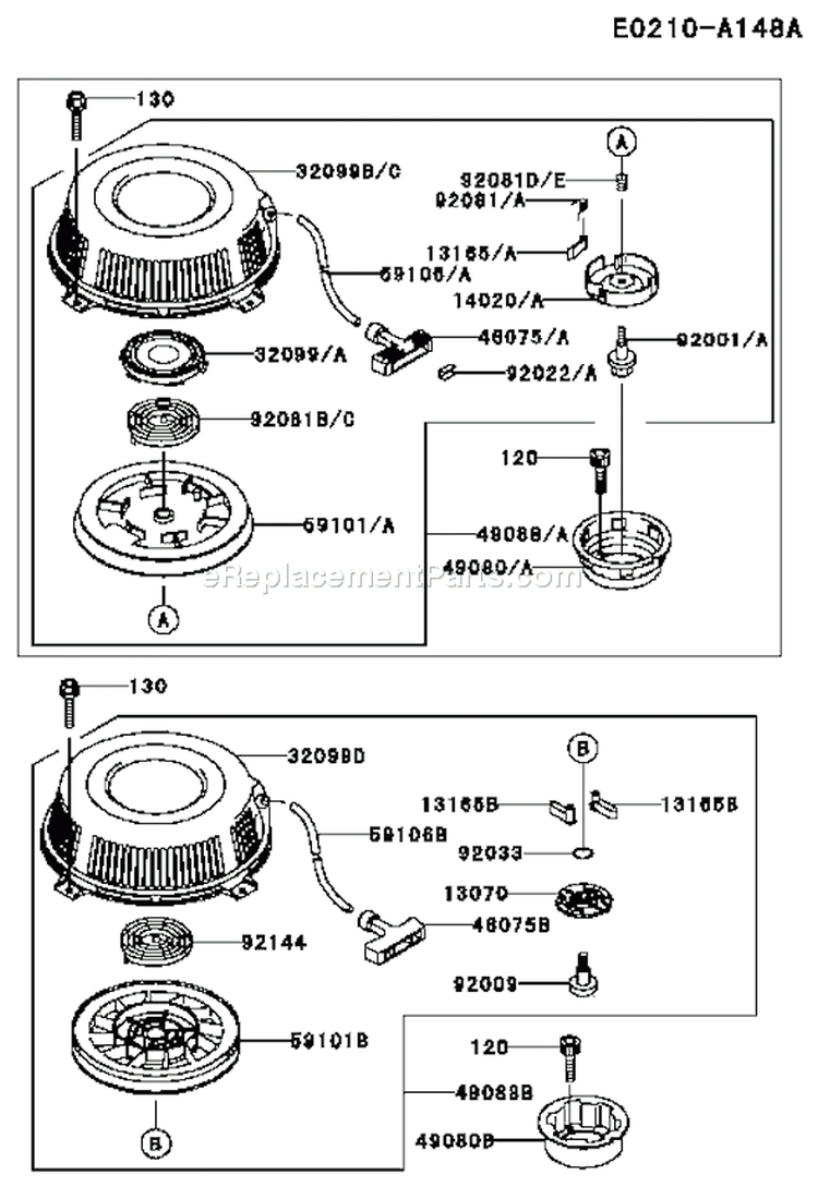 Page J Diagram and Parts List for RS01 Kawasaki Engine