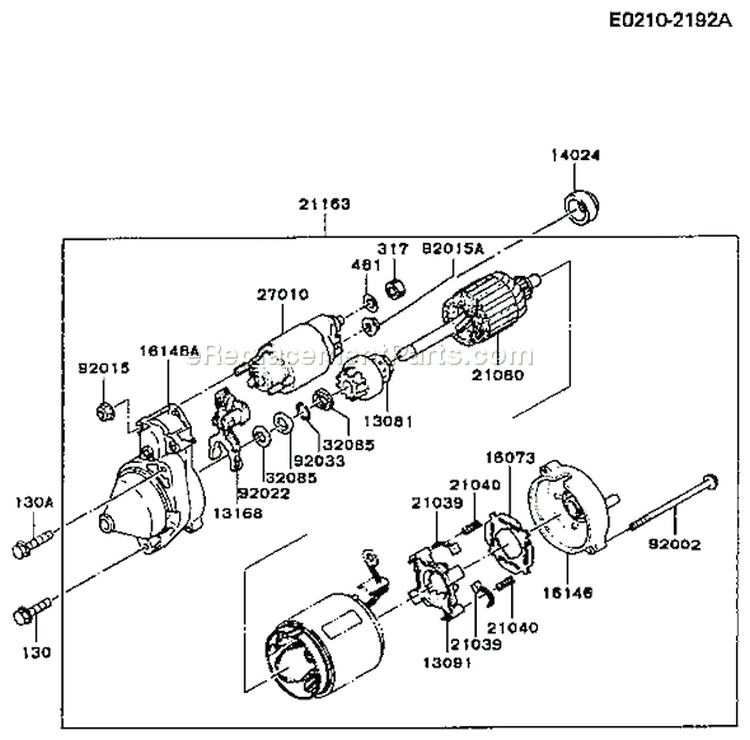 Page K Diagram and Parts List for AS13 Kawasaki Engine