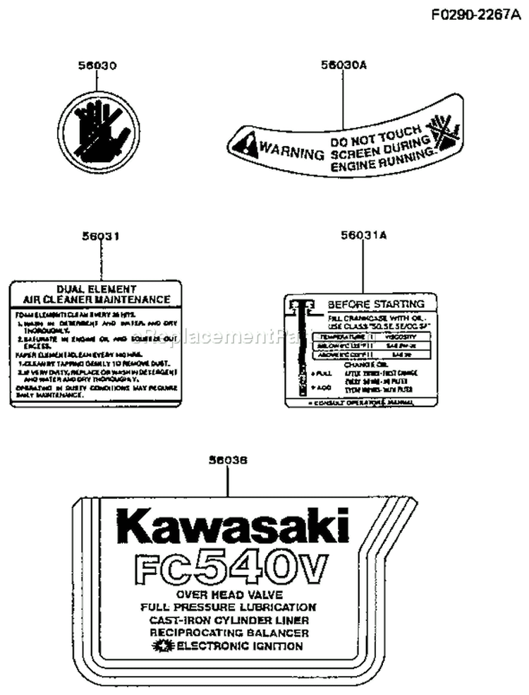 Page H Diagram and Parts List for AS13 Kawasaki Engine