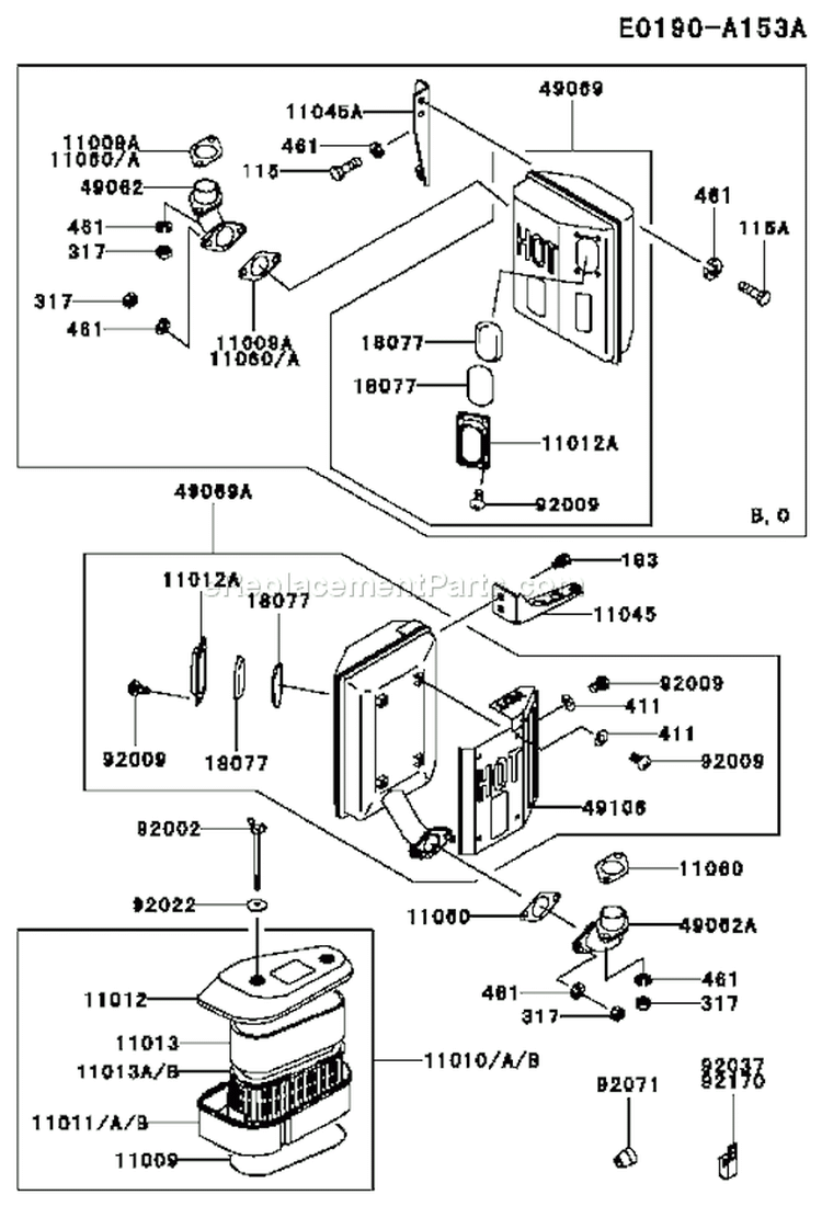 Page A Diagram and Parts List for BS03 Kawasaki Engine