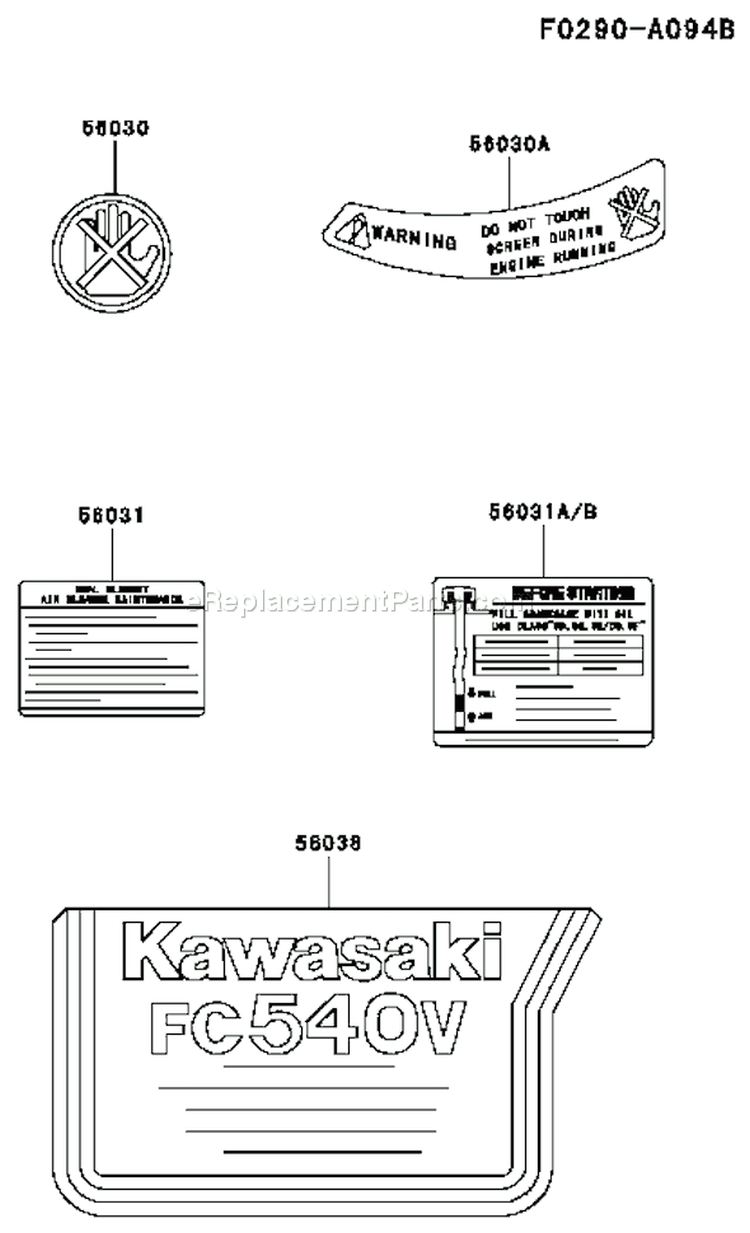 Page H Diagram and Parts List for ES16 Kawasaki Engine
