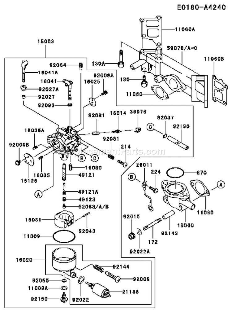 Page B Diagram and Parts List for DS09 Kawasaki Engine